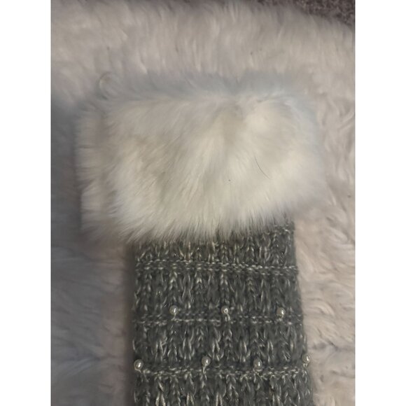 Artic Holiday Knit Christmas Stocking with Faux Pearls and Fur Trim - Picture 2 of 9